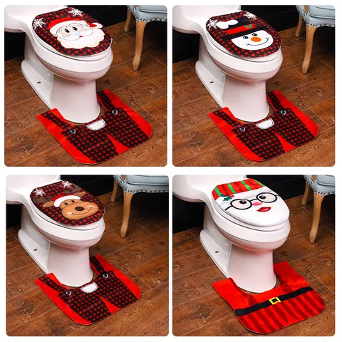 Christmas Toilet Seat Cover And Rug Set Non-Woven Fabric Santa Claus Snowman Elk Festive Bathroom Decor Holiday Supplies