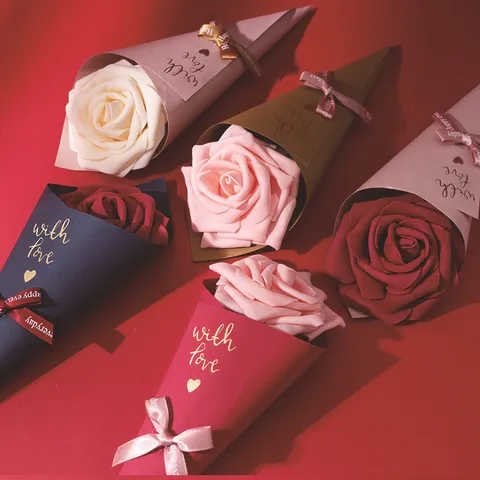 Creative Ice Cream Cone Candy Box European Style Wedding Flower Paper Packaging Box Ribbon Gift Box Party Decor