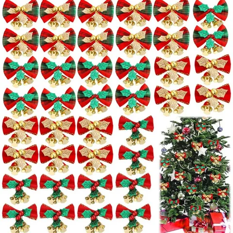 Decoraciones de Lazo de Navidad con Campanas Árbol de Navidad de Tela Corona Empaque de Regalo Accesorios Decorativos Suministros de Fiesta