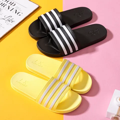 Comfortable Non-Slip House Slippers For Women Men Soft EVA Indoor Bathroom Slide Sandals Striped Casual Home Shoes