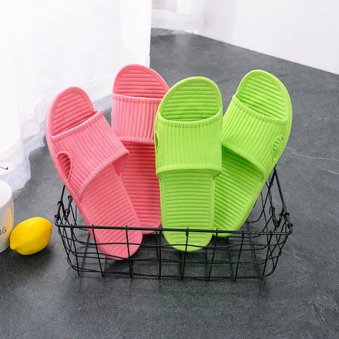 Summer Non-Slip EVA Slippers For Women And Men Couple Indoor Bathroom Home Casual Striped Flat Open Toe Slide Sandals