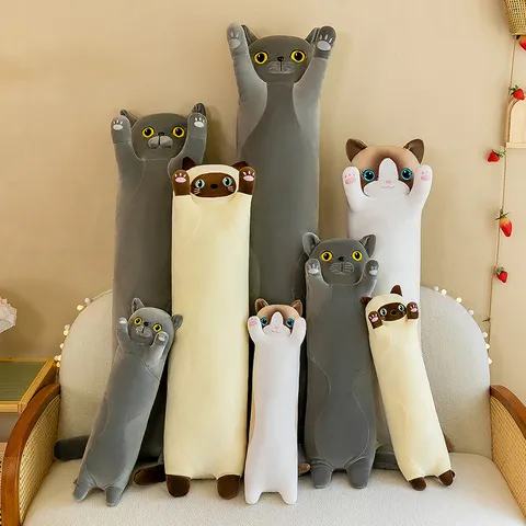 Cute Long Cat Plush Toy Stuffed Animal Pillow Soft Cartoon Cat Doll Cushion Birthday Gift For Kids Home Decor