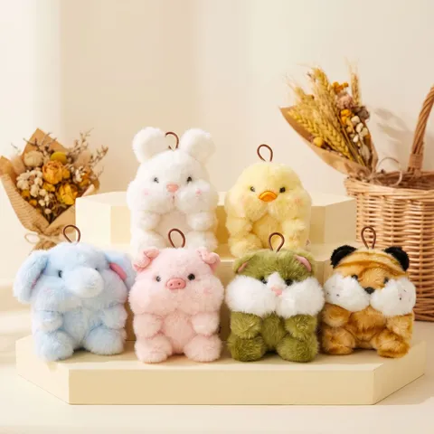 Süßes Tier Plüschtier Anhänger Cartoon Kaninchen Elefant Schwein Ente Tiger Katze Schultasche Schlüsselanhänger Puppe Weiches Stofftier Geschenk