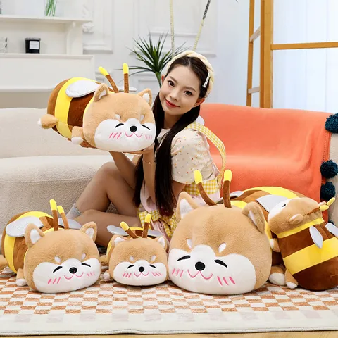 Cute Bee Shiba Inu Plush Toy Stuffed Animal Soft Pillow Cartoon Cushion For Girls Kids