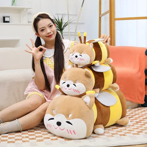 Cute Bee Shiba Inu Plush Toy Stuffed Animal Soft Pillow Cartoon Cushion For Girls Kids