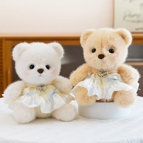 Cute Plush Bear Stuffed Animal Toy With Princess Dress And Heart Soft Doll Birthday Gift Home Decoration