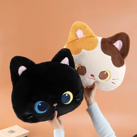 Cute Black And Calico Cat Plush Pillow Soft Stuffed Animal Cushion Cute Cat Toy Birthday Gift For Girls Kids Home Decor