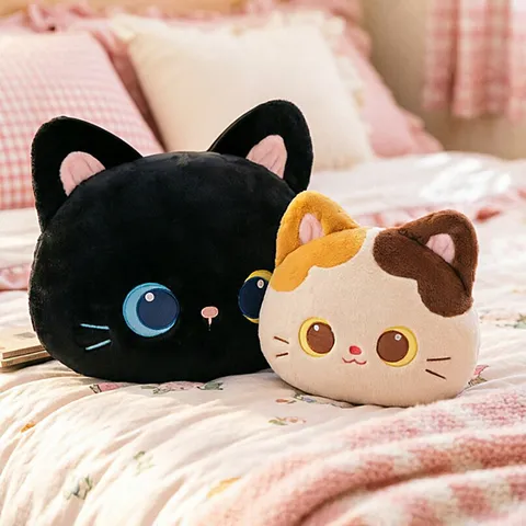 Cute Black And Calico Cat Plush Pillow Soft Stuffed Animal Cushion Cute Cat Toy Birthday Gift For Girls Kids Home Decor