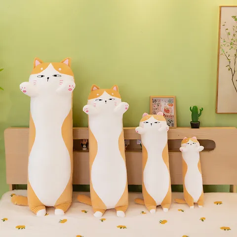 Cute Long Cat Plush Toy Stuffed Animal Soft Pillow Cute Kitty Doll Cushion Bed Sleeping Companion for Kids Teens