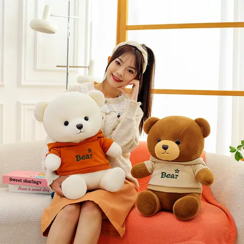 Cute Teddy Bear Plush Toy Stuffed Animal Soft Hugging Pillow with Hooded Sweatshirt Birthday Gift for Girls Kids