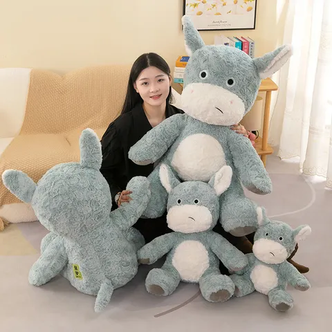 Mignon Jouet en Peluche d'Âne Gris Peluche Rose Douce Poupée Animale Oreiller Compagnon