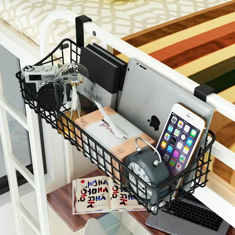 Small Iron Wire Hanging Storage Basket Dormitory Bedside Storage Holder Grid Organizer Metal Wire Basket For Home Office