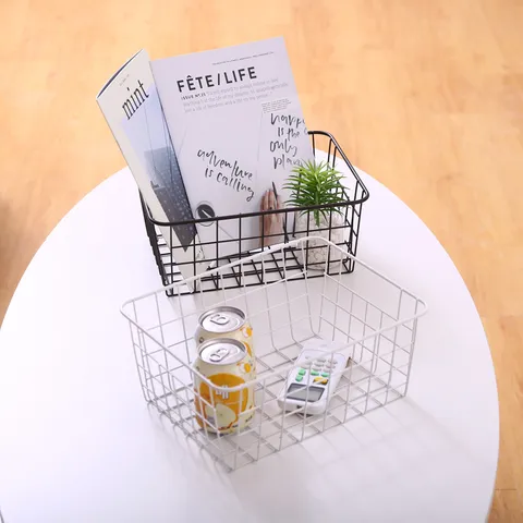 Modern Minimalistisch Eisendraht Aufbewahrungskorb Desktop Kleinigkeiten Organizer Badezimmer Draht Aufbewahrungsbox Mit Holzgriff