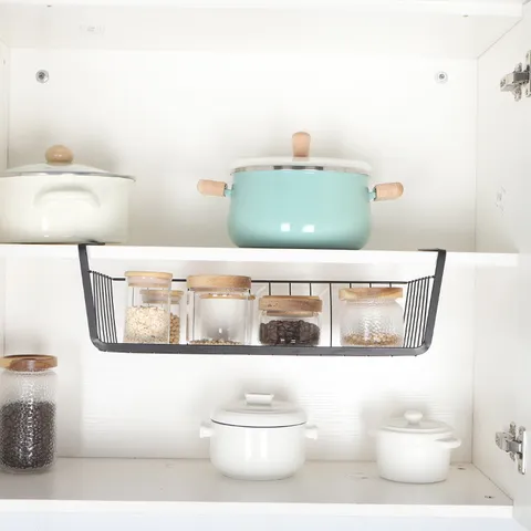 Carbon Steel Under Table Storage Hanging Basket Kitchen Cabinet Partition Organizer Wire Storage Rack