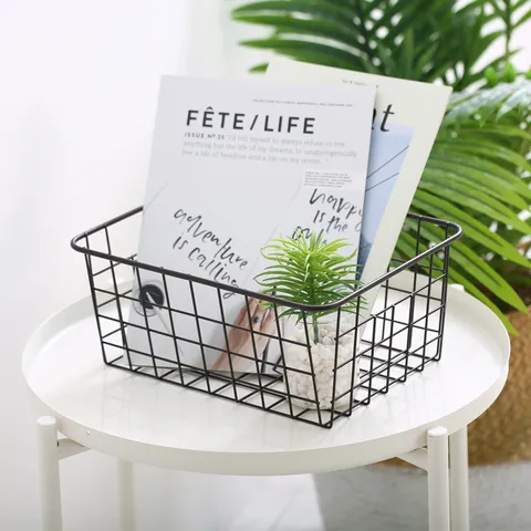 Modern Minimalistisch Eisendraht Aufbewahrungskorb Desktop Kleinigkeiten Organizer Badezimmer Draht Aufbewahrungsbox Mit Holzgriff