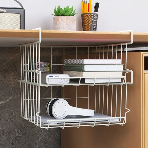 Unter Regal Aufbewahrung Korb Eisendraht Hängendes Aufbewahrungsregal Doppelte Schicht Schrank Organizer Küche Kleiderschrank Drahtkorb