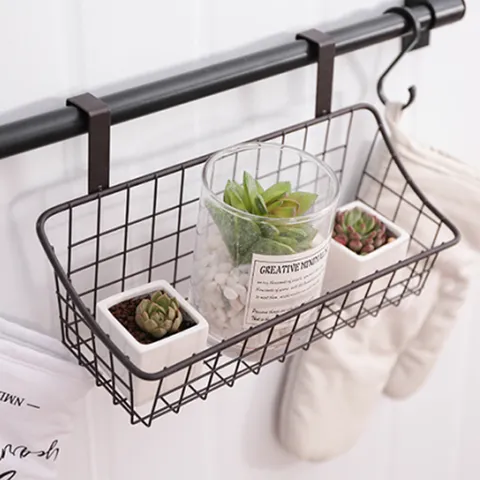 Small Iron Wire Hanging Storage Basket Dormitory Bedside Storage Holder Grid Organizer Metal Wire Basket For Home Office
