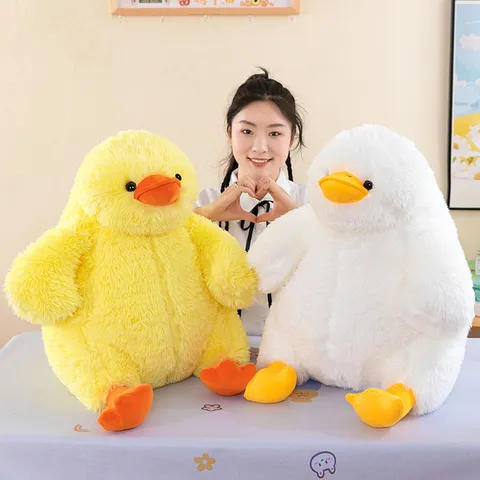 Cute Fluffy Duck Plush Toy Soft Stuffed Animal Doll Big Yellow Duck Hugging Pillow Sleeping Cushion Birthday Gift