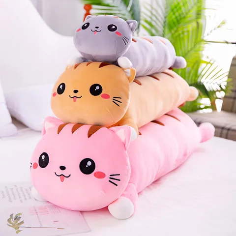 Cute Cartoon Cat Plush Toy Long Stuffed Animal Soft Pillow Companion Doll Birthday Gift For Kids