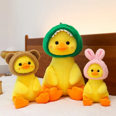 Cute Hat Wearing Little Yellow Duck Plush Toy Stuffed Animal Soft Pillow Cushion Doll Kids Birthday Gift Home Decor