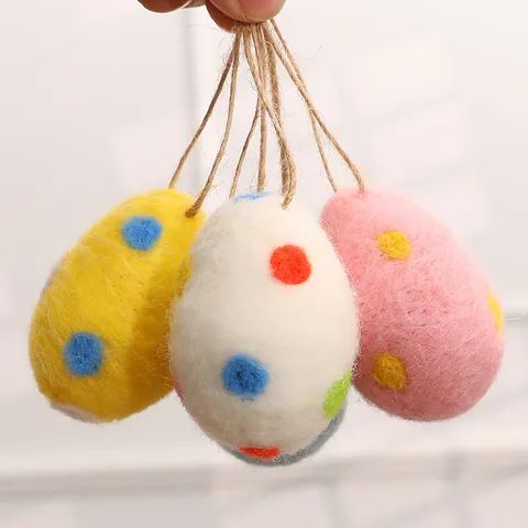 Handmade Easter Wool Felt Eggs Spotted Floral Pattern DIY Wreath Hanging Egg Ornaments Home Festive Party Decoration Accessories