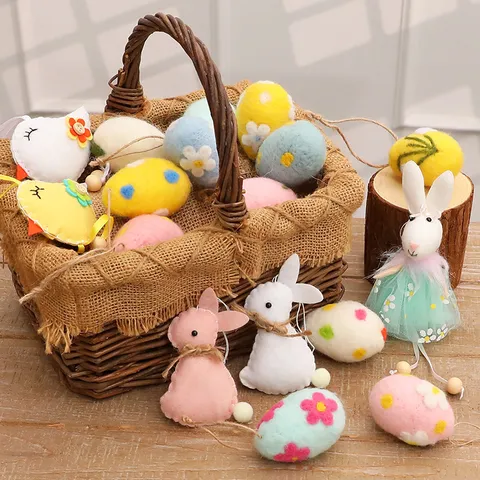 Handmade Felt Easter Egg Ornaments Fabric Bunny Chick Bird Hanging Decorations Spring Festive Home Ornament Gift