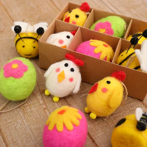 Handmade Felt Easter Egg Ornaments Fabric Bunny Chick Bird Hanging Decorations Spring Festive Home Ornament Gift