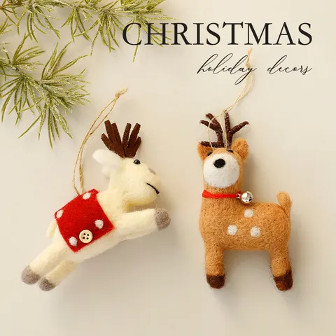Handmade Wool Felt Reindeer Dog Animal Ornaments Christmas Tree Hanging Decorations Easter Reindeer Figurines Holiday Home Decor Gift