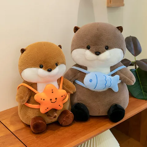 Cute Otter Plush Toy Stuffed Animal Doll With Little Fish Backpack Soft Hugging Pillow Birthday Gift For Girls