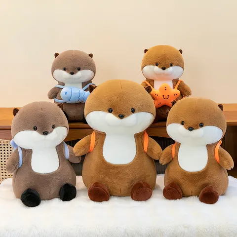 Cute Otter Plush Toy Stuffed Animal Doll With Little Fish Backpack Soft Hugging Pillow Birthday Gift For Girls