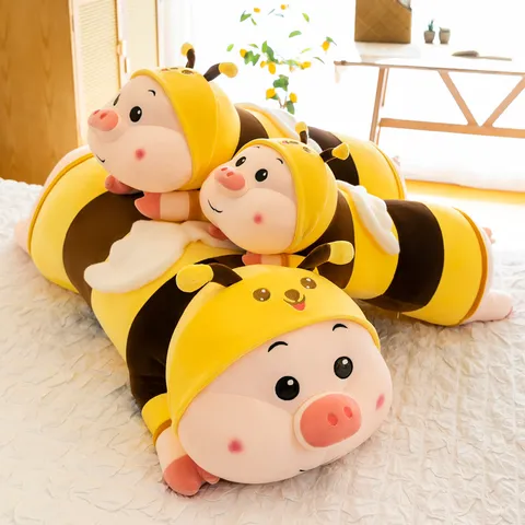 Simpatico Peluche Ape Maiale Cuscino Lungo Morbido Bambolotto Compagno Sonno