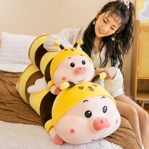 Simpatico Peluche Ape Maiale Cuscino Lungo Morbido Bambolotto Compagno Sonno