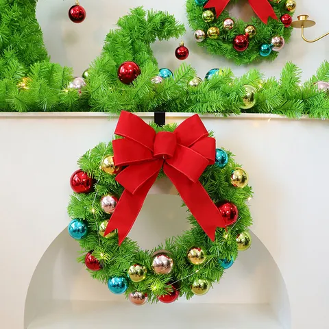 Guirnalda De Navidad Artificial Verde Manzana Ornamento Con Lazo Rojo Bolas De Colores Árbol De Navidad De Punta Curva Para Decoración De Fiesta
