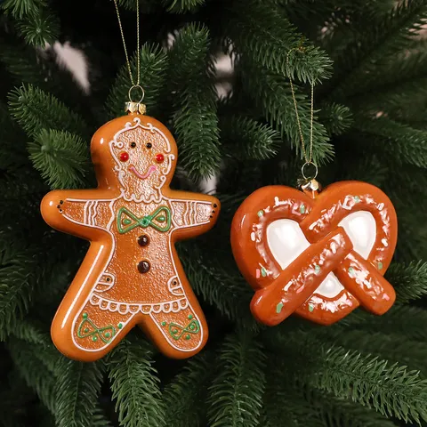 Christmas Gingerbread Man Ornaments Plastic Santa Claus Donut Pretzel Hanging Decor For Christmas Tree Shop Window Home Festival Decoration
