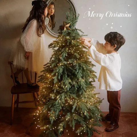 Nordic Style Artificial Christmas Tree With LED String Lights And Gold Star Topper Home Indoor Holiday Decoration Xmas Tree