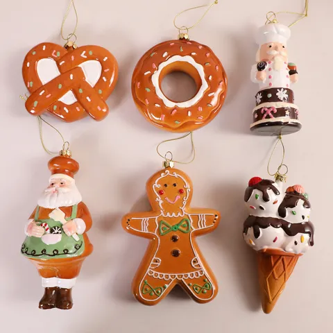 Christmas Gingerbread Man Ornaments Plastic Santa Claus Donut Pretzel Hanging Decor For Christmas Tree Shop Window Home Festival Decoration