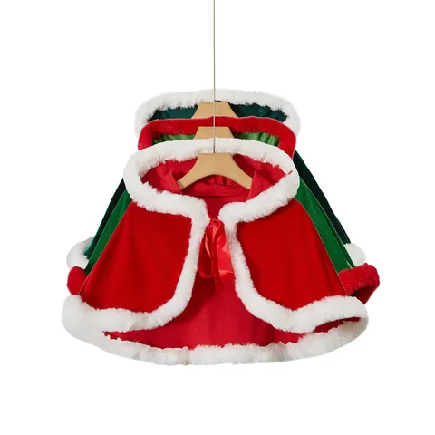Weihnachten Kapuzenumhang Schal Für Damen Festliche Party Kostüm Top Samt Falsches Kaninchenfell Besatz Rot Grün Feiertagsmantel