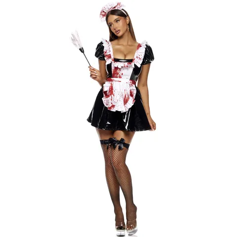 Women's Horror Bloody Maid Dress Halloween Cosplay Costume Evil Maid Outfit Gothic Role Play Uniform For Fancy Dress Party