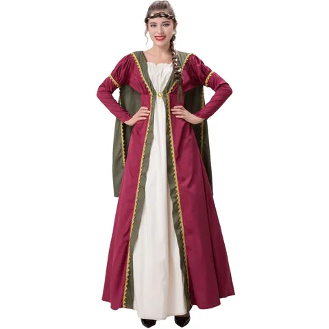 Costume de Jeu de Rôle de Reine de la Cour Médiévale pour Femmes Halloween Cape à Capuche Rétro Robe Performance Tenue Maxi Gothique