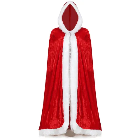 Damen Weihnachts Kapuzenumhang Langer Roter Samtumhang Mit Weißem Kunstpelzbesatz Für Party Performance Cosplay Kostüm