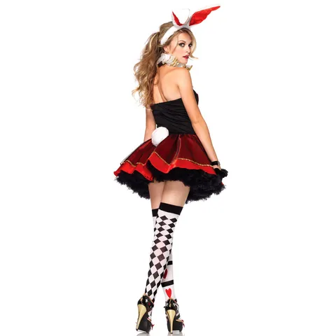 Costume de Jeu de Rôle de Lapine Sexy pour Femmes Robe de Fête Halloween Oreilles de Lapin Gants Rouge Noir Motif Coeur Polyester Satin