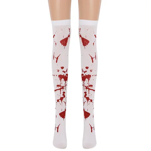 Bas Au-dessus du Genou Tachés de Sang pour Halloween Chaussettes Longues Blanches d'Horreur pour Accessoire de Déguisement Femme
