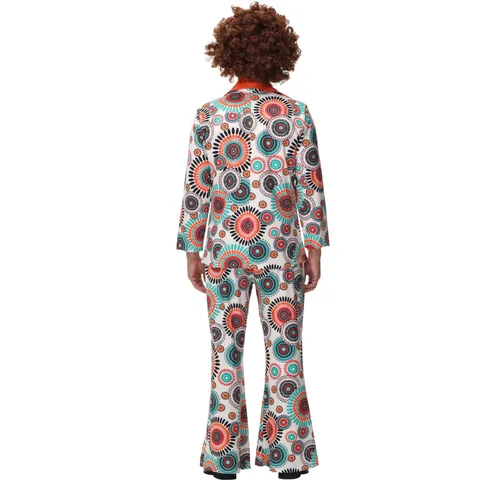 Costume Disco des Années 70 pour Couples Hommes Femmes Tenue de Fête Rétro Pantalon à Pattes d'Eph Imprimé Géométrique Hippie Halloween