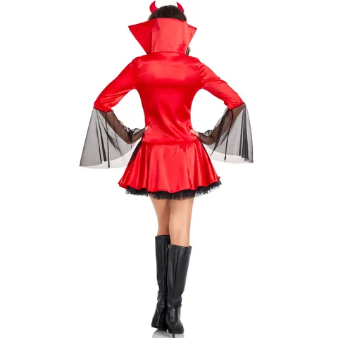 Damen Halloween Vampir Teufel Kostüm Gothic Königin Hexe Cosplay Kleid Mit Hörnern Und Gabel Zubehör Party Outfit