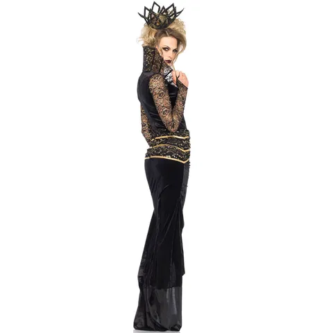 Robe de Cosplay Reine des Vampires Gothique pour Femme Noir Or Dentelle Costume d'Halloween Robe de Soirée Élégante Robe Seule