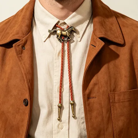 Vintage Western Cowboy Horse Bolo Tie For Men Women Alloy Horse Pendant Braided Waxed Leather Cord Adjustable Shirt Chain