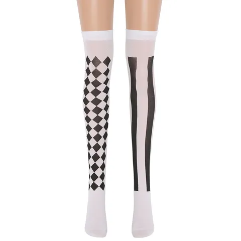 Calze Sopra il Ginocchio da Clown di Halloween Quadrato Nero Riga Verticale Accessorio in Nylon per Mascherata per Donna Party Cosplay