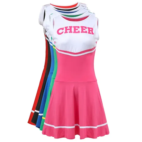 Costume de Cheerleader Sexy pour Femmes Robe Sans Manches Avec Imprimé de Lettres Et Pompons pour Performance Scénique Tenue Sportive