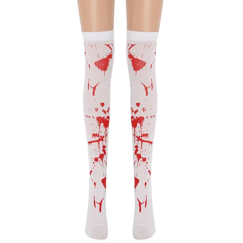 Bas Au-dessus du Genou Tachés de Sang pour Halloween Chaussettes Longues Blanches d'Horreur pour Accessoire de Déguisement Femme