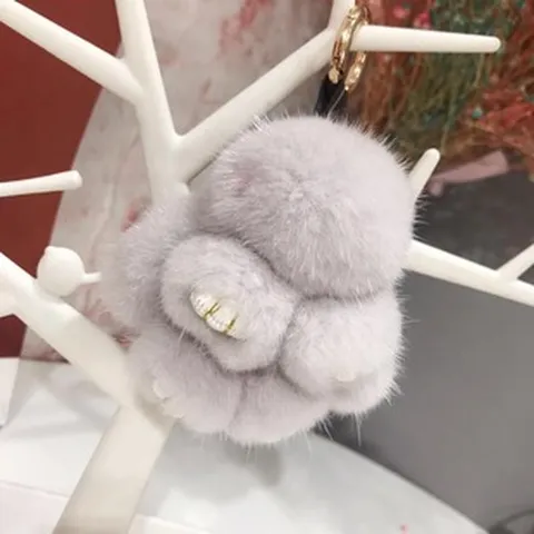 Fluffy Mink Fur Rabbit Keychain Cute Bunny Bag Charm Soft Plush Pom Pom Pendant For Handbag Car Key Ring Accessories